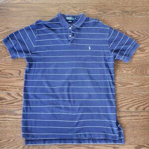 Ralph Lauren Golf Shirt Men SZ L white blue Striped Stretch Cotton Pony Logo